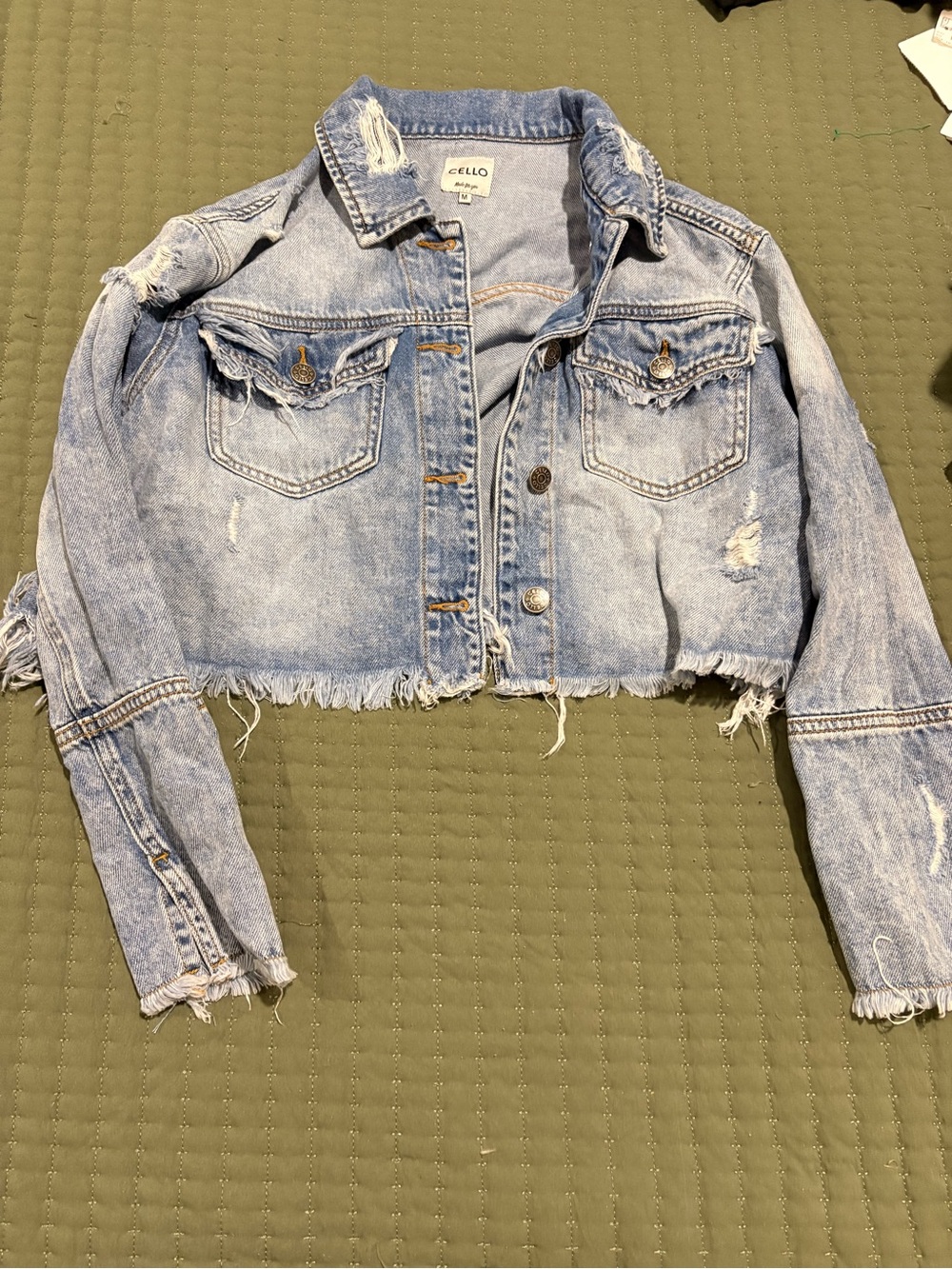 CELLO Light Blue Distressed Cropped Denim Jacket